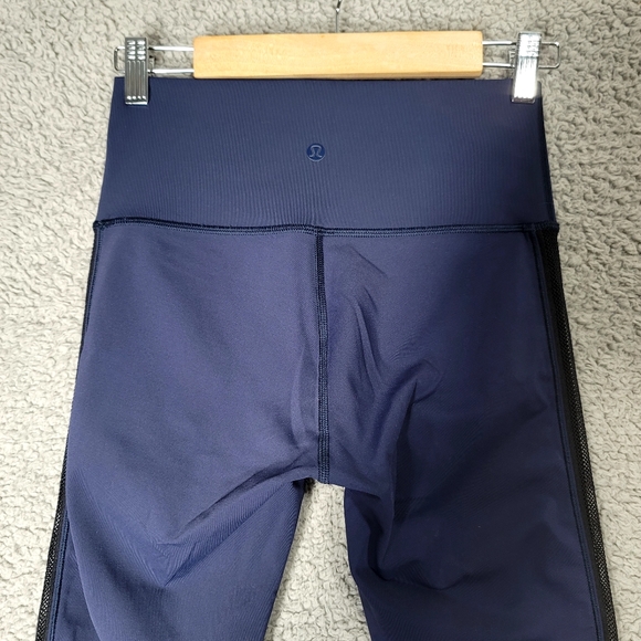 Lululemon High Times Pant (Wing Mesh) Leggings Womens 4 Deep Navy Luxtreme Yoga - Picture 13 of 16